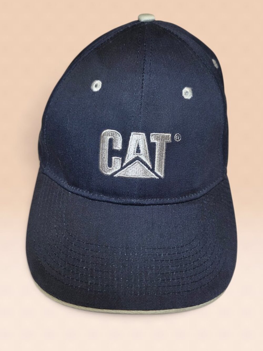 CAT Caterpillar Mens Navy Blue Baseball Cap Hat Embroidered Silver Logo Workwear
